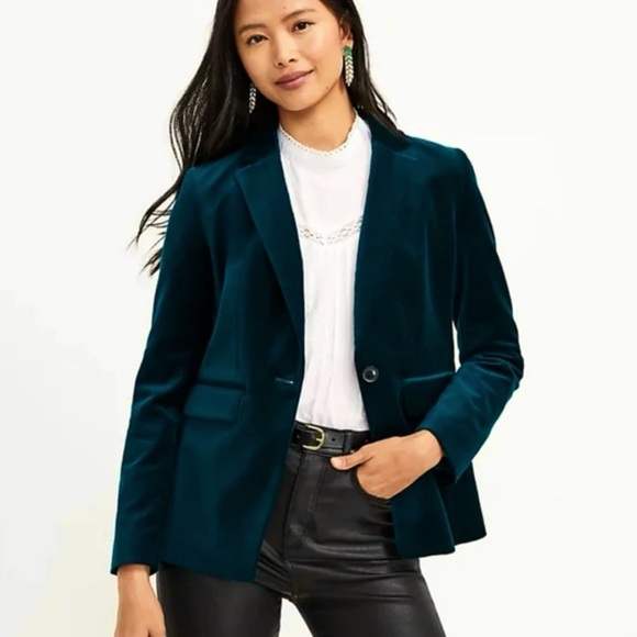 LOFT ANN TAYLOR TEAL VELVET BLAZER SIZE 20 - Picture 1 of 13